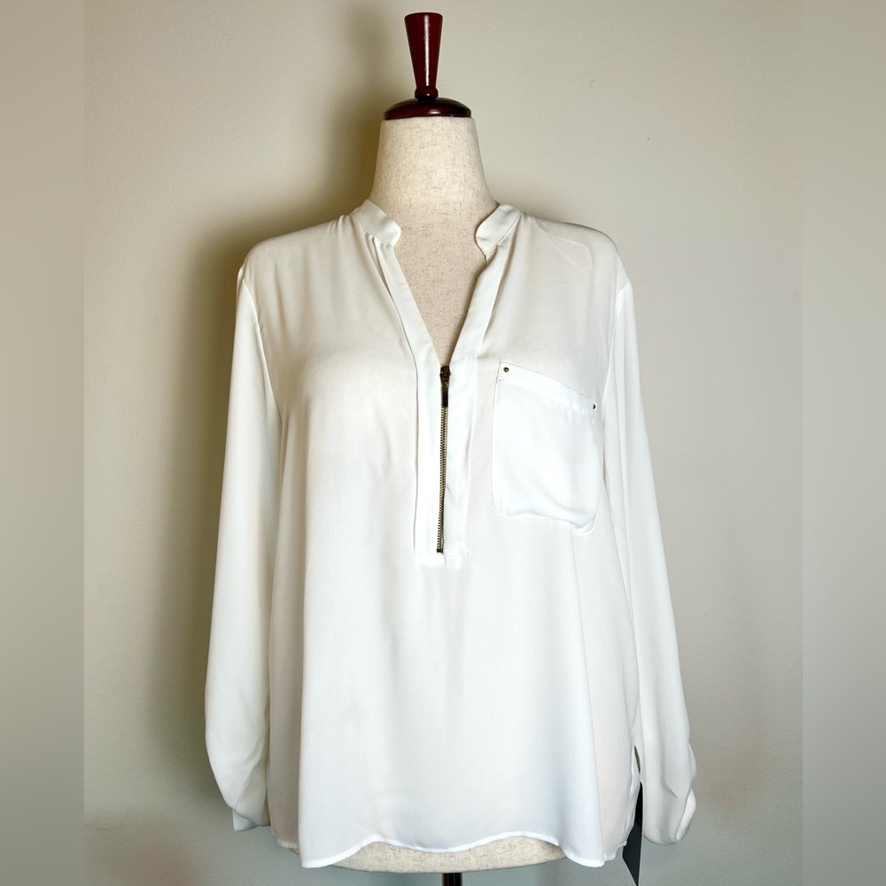 NWT Zara Romantic Zip Blouse gathered sleeve lightweight beautiful women’s XL